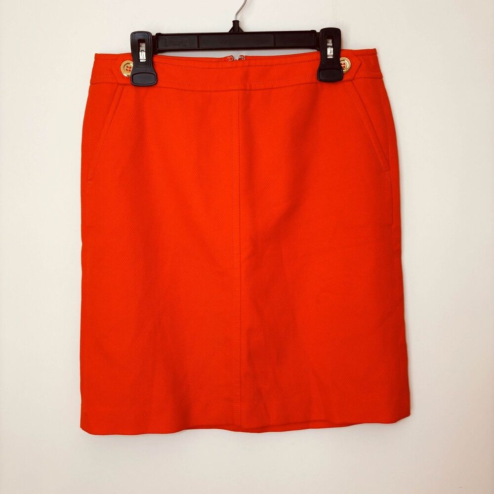 Talbots Orange Textured Pencil Skirt Womens 10p Gold Buttons Career Professional